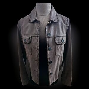 Dark coffee brown real leather cropped jacket